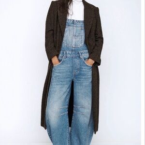 Free People Blue Denim Women's barrel Jean overalls -color: ultra light beam